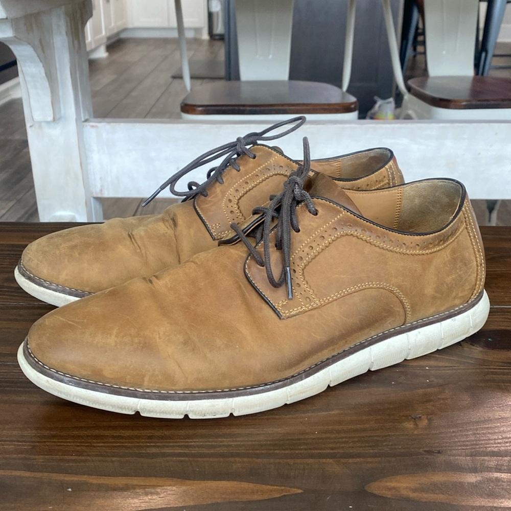 Johnston & Murphy Holden Plain Toe Men’s Shoes Size 12 Tan Oiled Full Grain